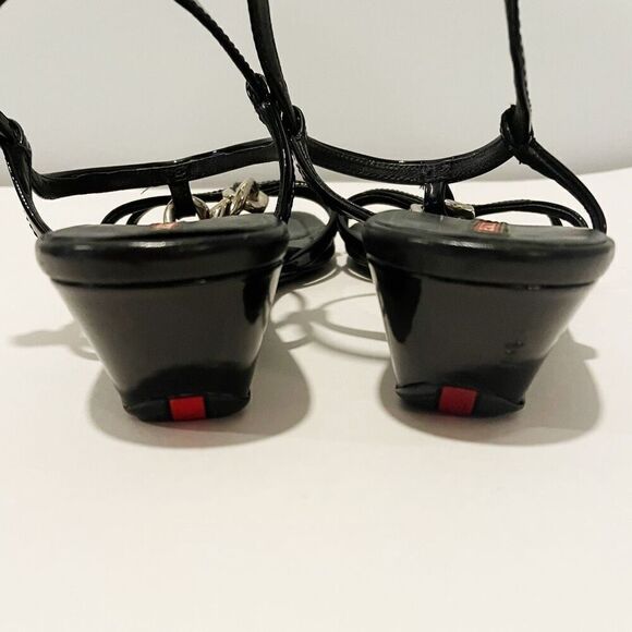 Prada Patent Leather Wedge Sandals Chain Detail Made in Italy size 8.5 - Picture 8 of 9